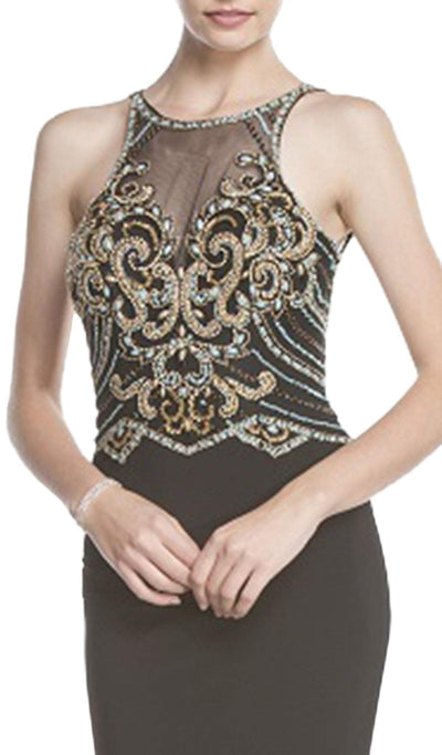 Bedazzled Illusion Halter Fitted Evening Dress Evening Dressses