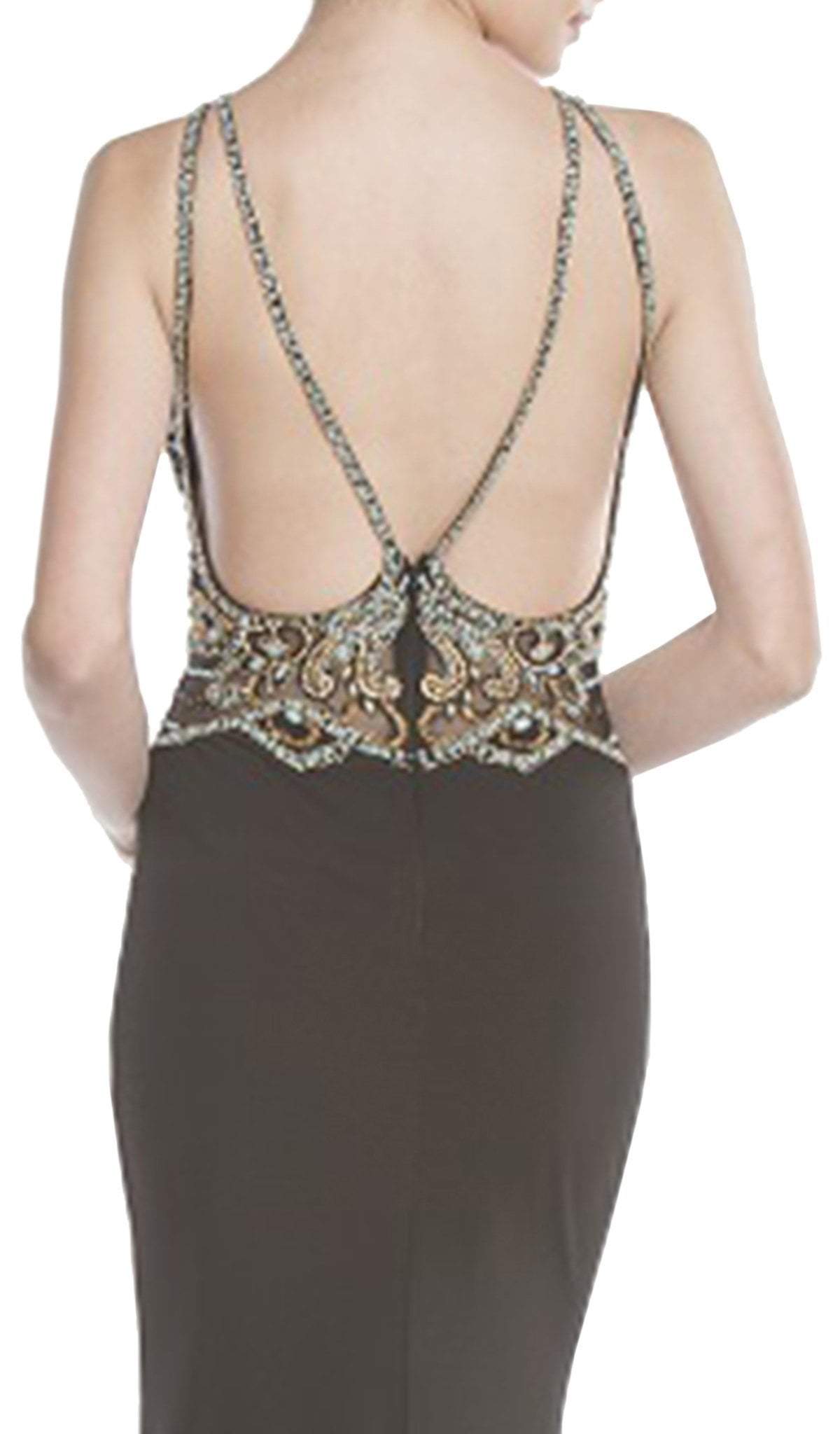 Bedazzled Illusion Halter Fitted Evening Dress Evening Dressses