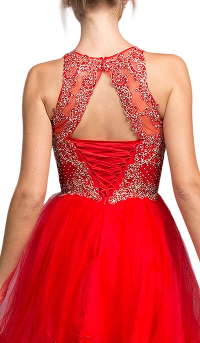 Bedazzled Illusion Halter Homecoming Dress Dress