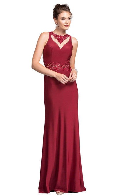 Bedazzled Jewel Neck Sheath Prom Dress Dress XXS / Burgundy