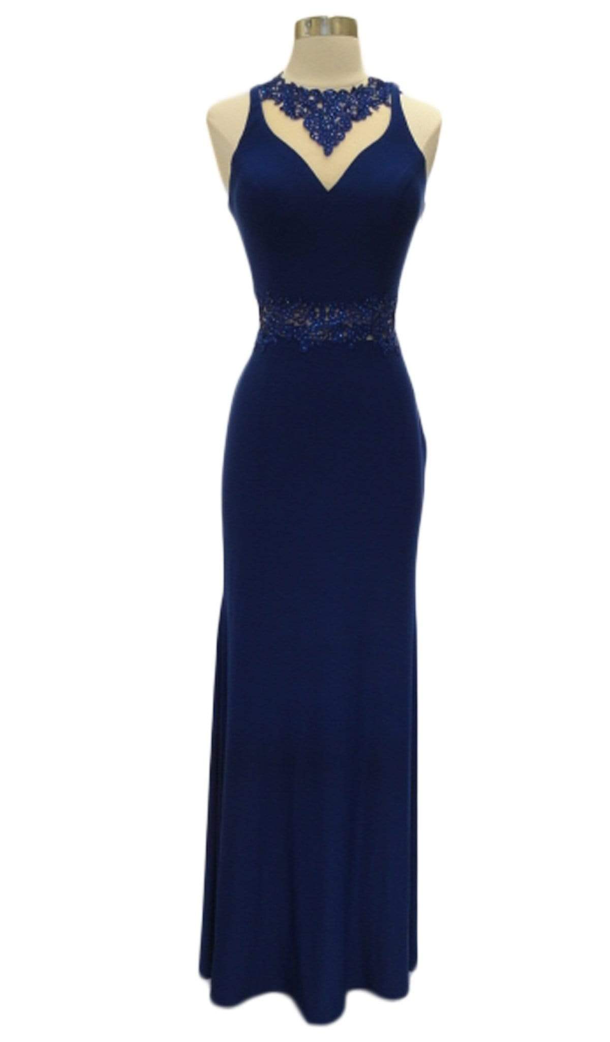 Bedazzled Jewel Neck Sheath Prom Dress Evening Dresses XXS / Royal