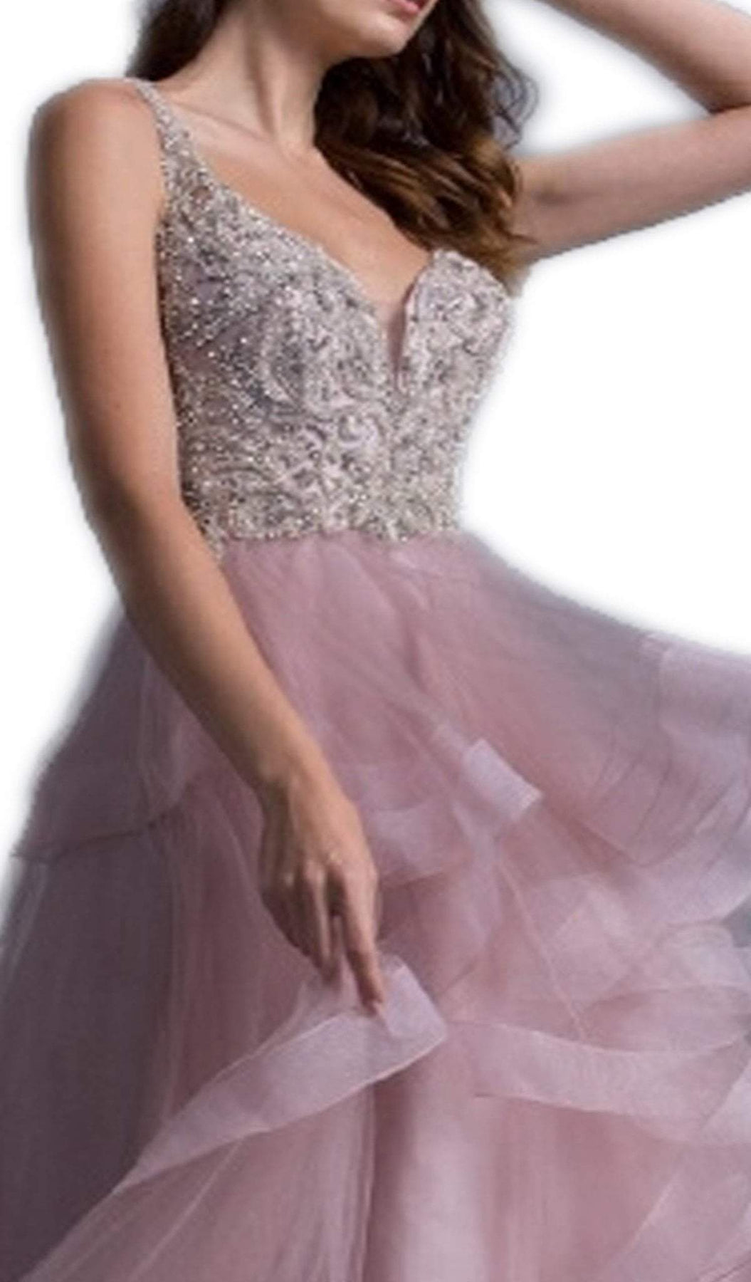 Bedazzled V-neck Ruffled A-line Prom Dress Prom Dresses