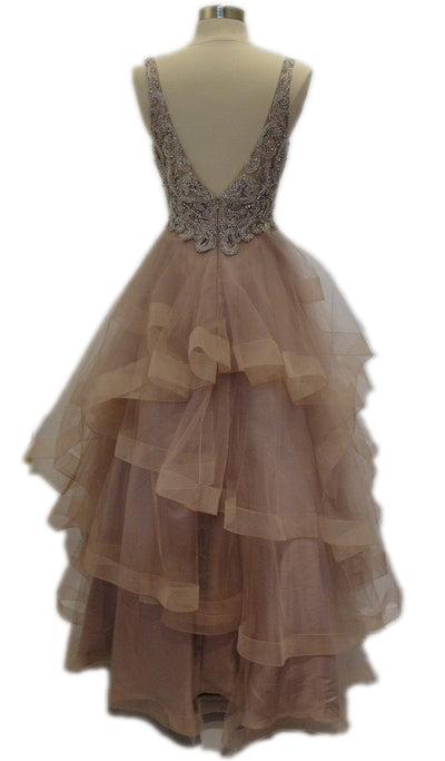 Bedazzled V-neck Ruffled A-line Prom Dress Prom Dresses