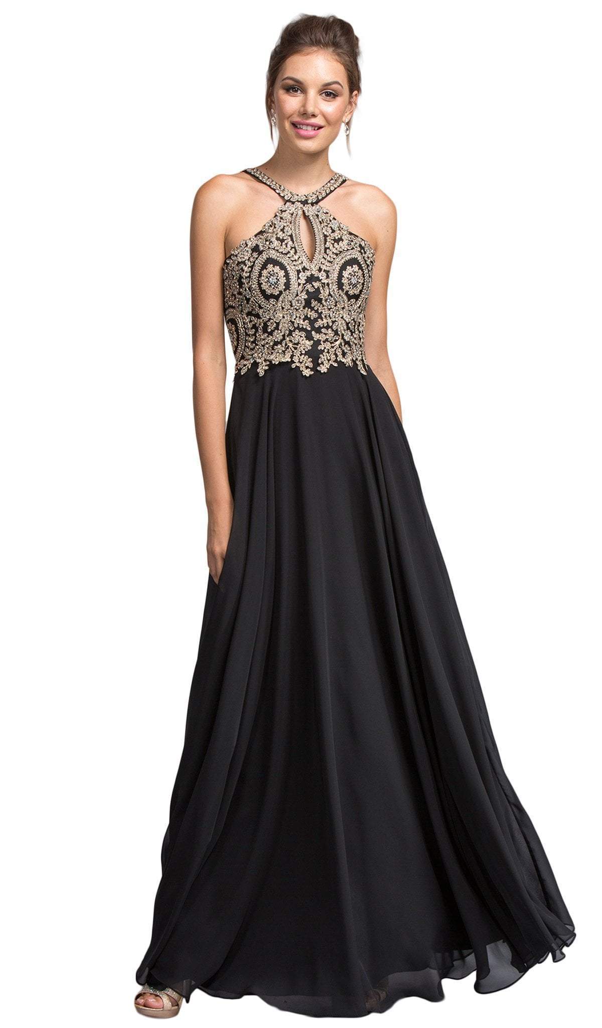 Aspeed Design - Beaded Sleeveless A-Line Prom Dress L1988 In Gold and Black