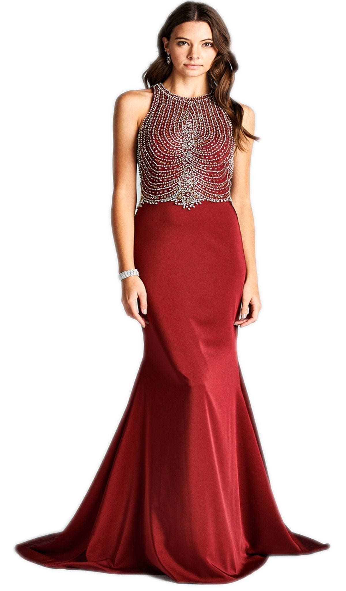 Bejeweled Halter Neck Trumpet Evening Dress Dress