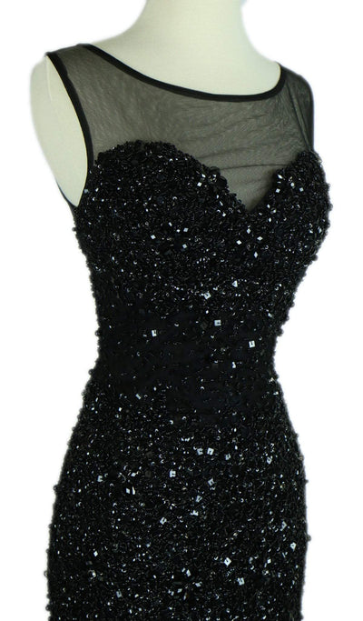 Bejeweled Illusion Bateau Evening Dress Dress XXS / Black