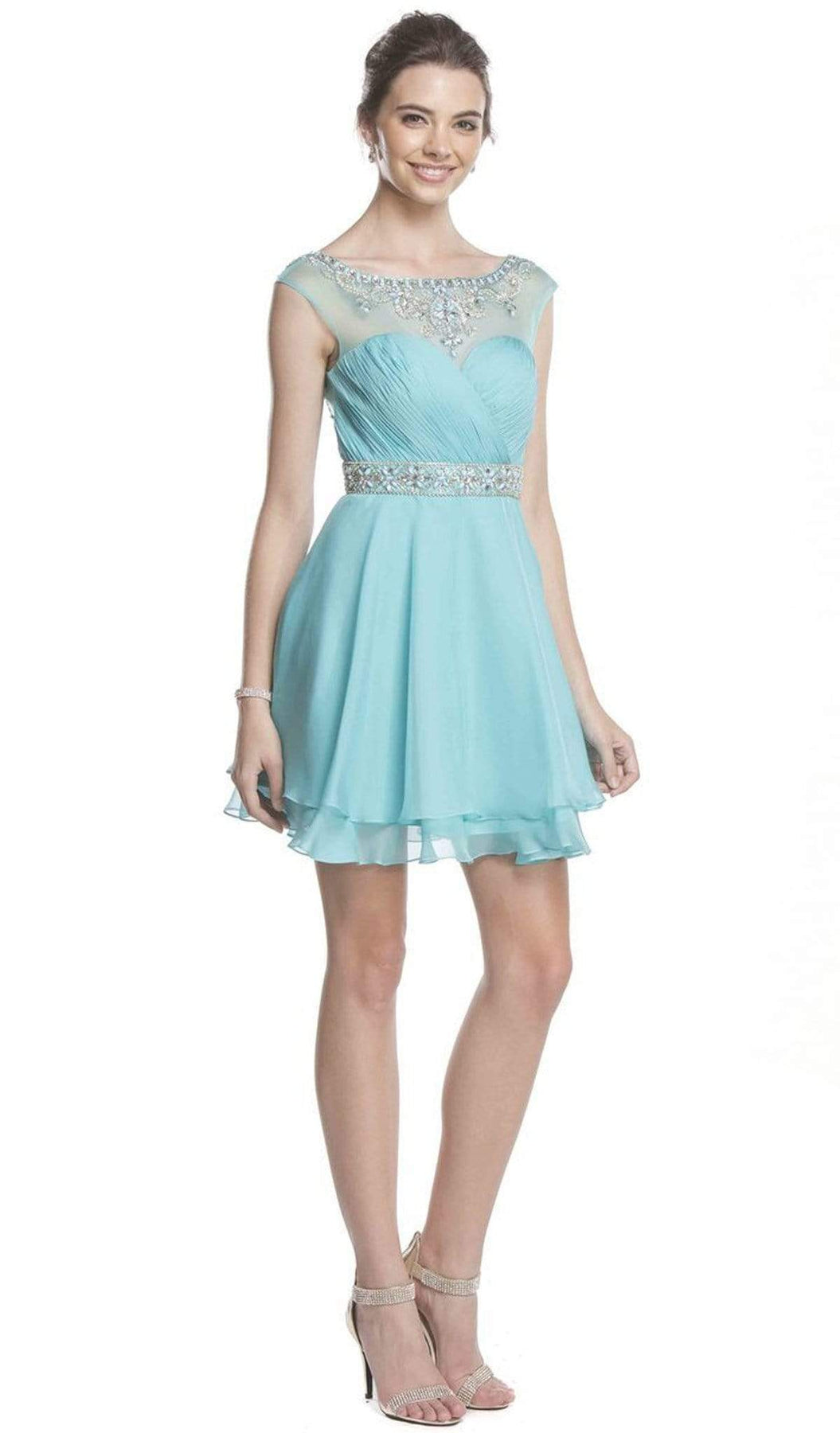 Bejeweled Ruched A-line Homecoming Dress Dress XXS / Aqua