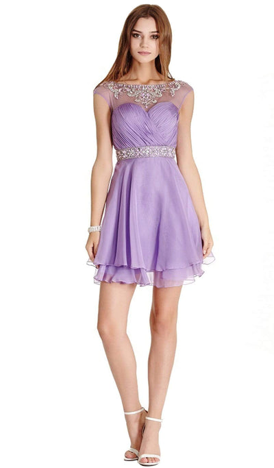 Bejeweled Ruched A-line Homecoming Dress Dress XXS / Lilac