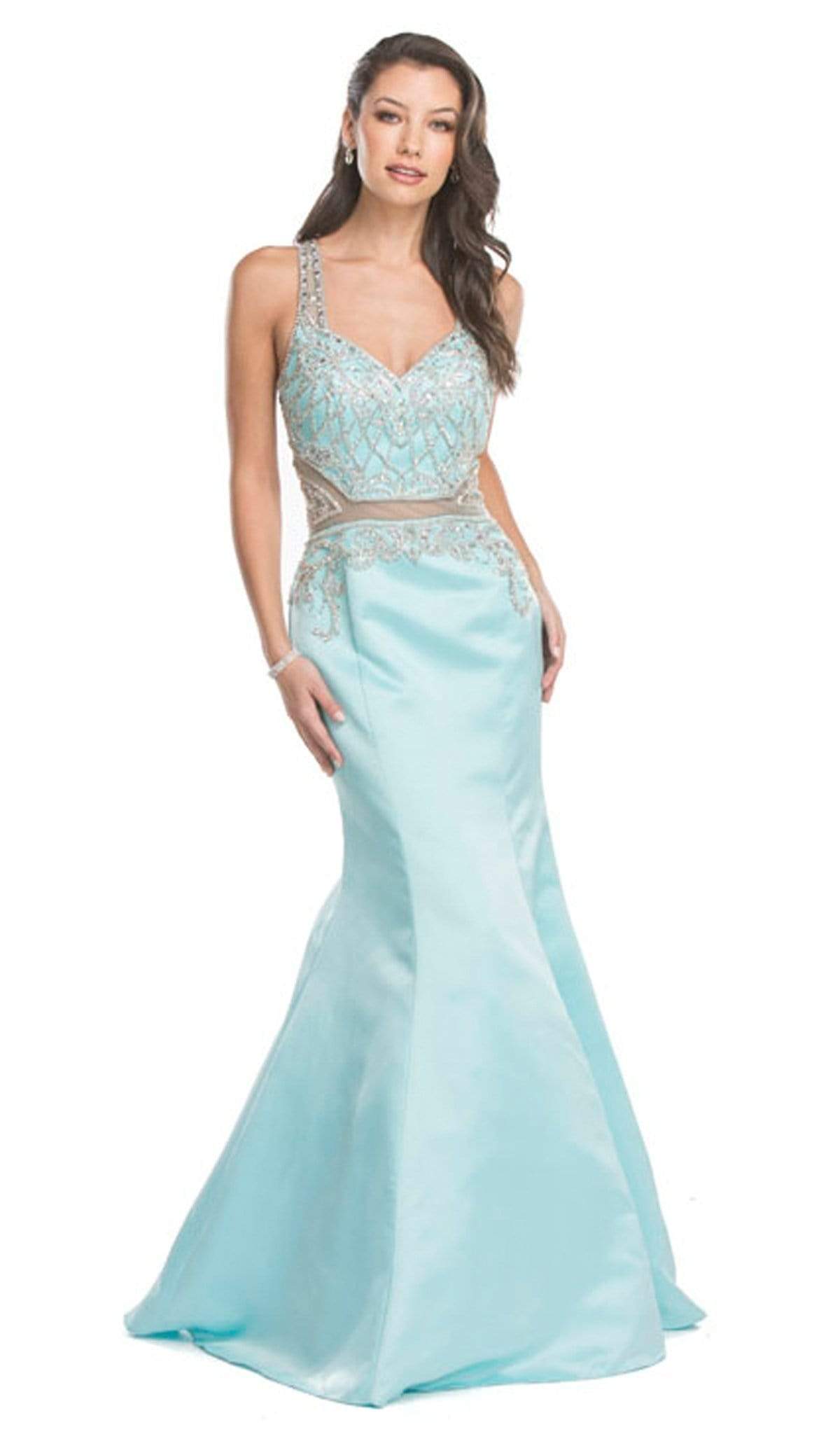 Bejeweled V-neck Mermaid Prom Dress Prom Dresses XXS / Light-Aqua