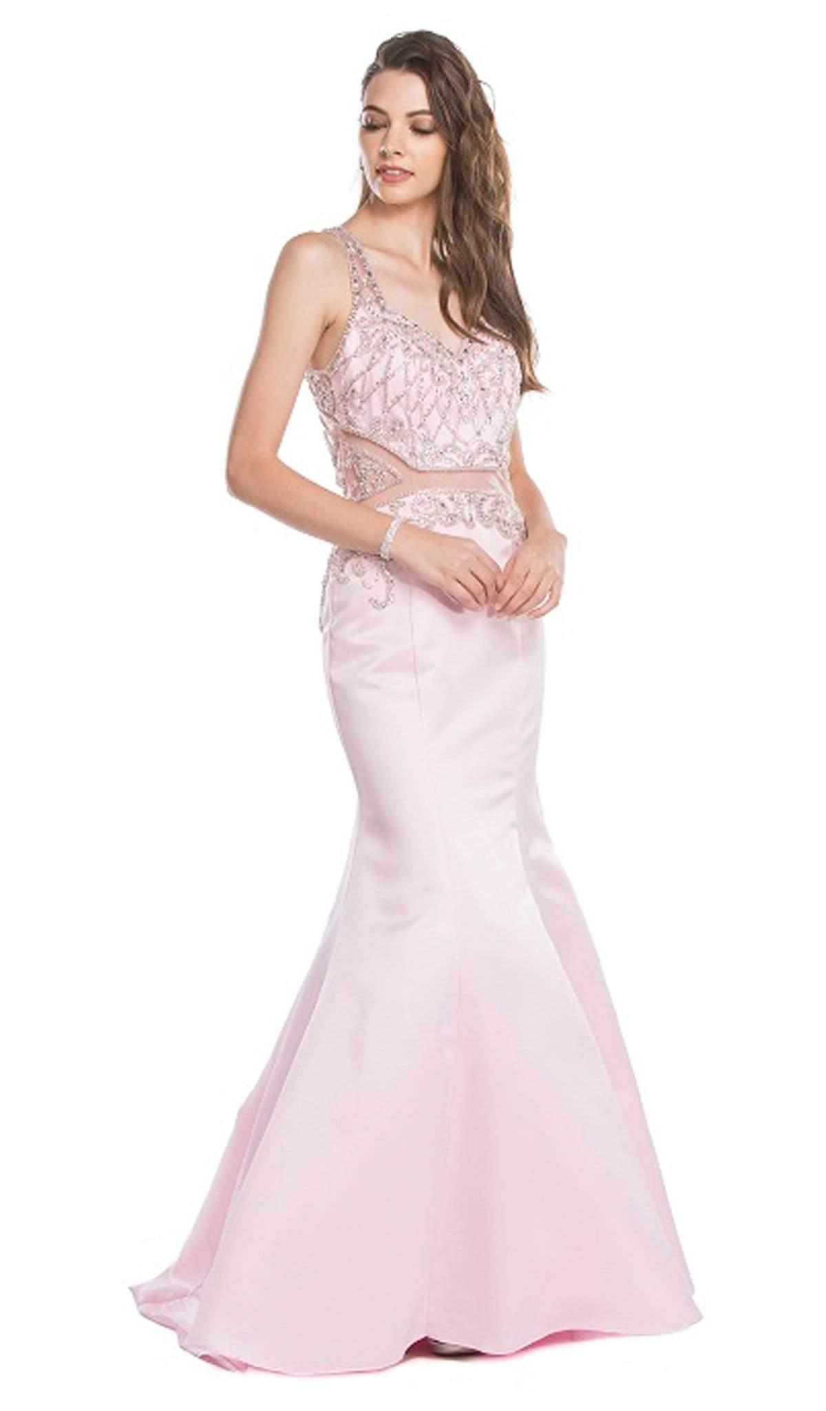 Bejeweled V-neck Mermaid Prom Dress Prom Dresses XXS / Pink