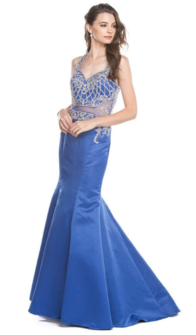 Bejeweled V-neck Mermaid Prom Dress Prom Dresses XXS / Royal