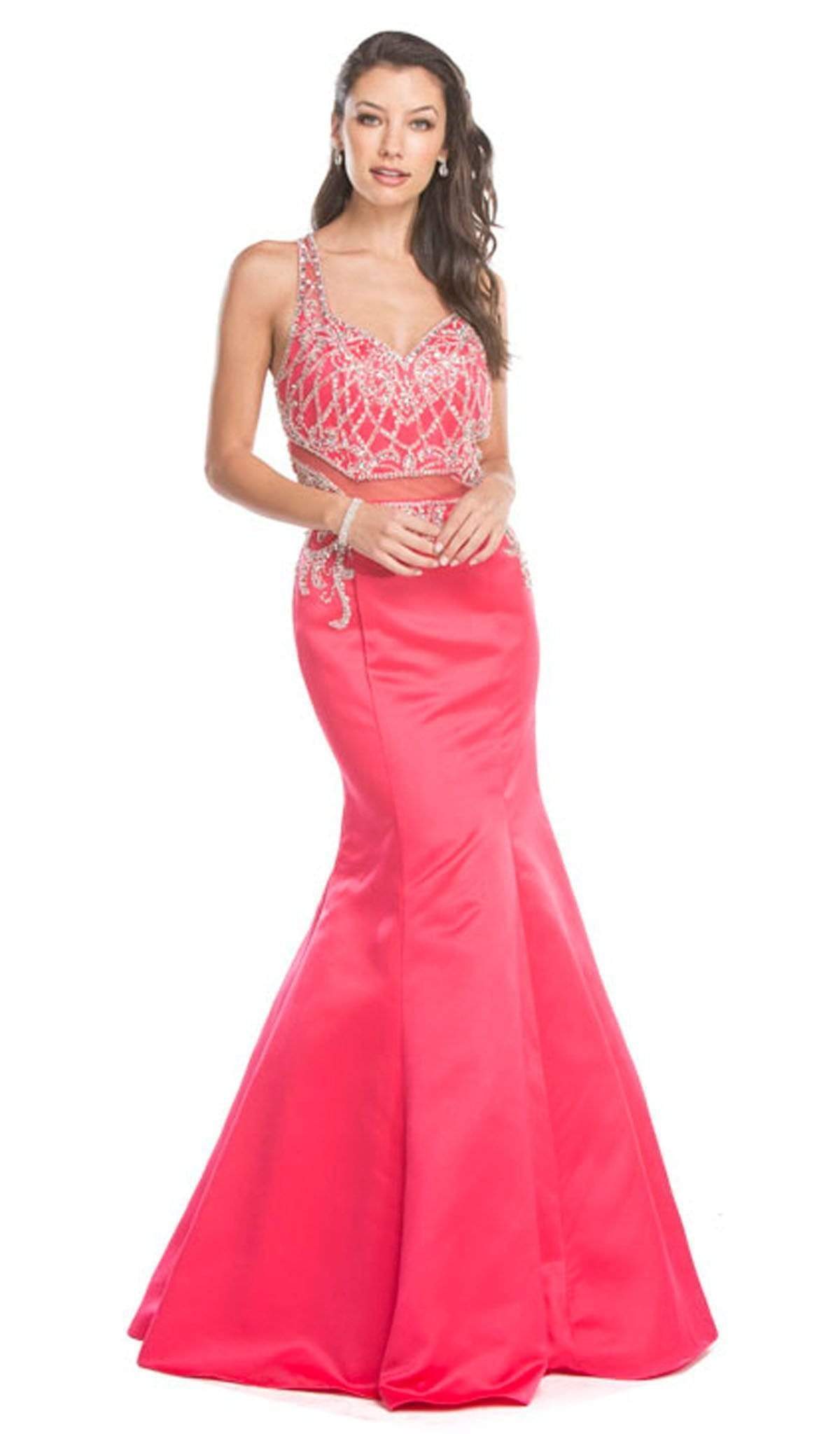 Bejeweled V-neck Mermaid Prom Dress Prom Dresses XXS / Watermelon