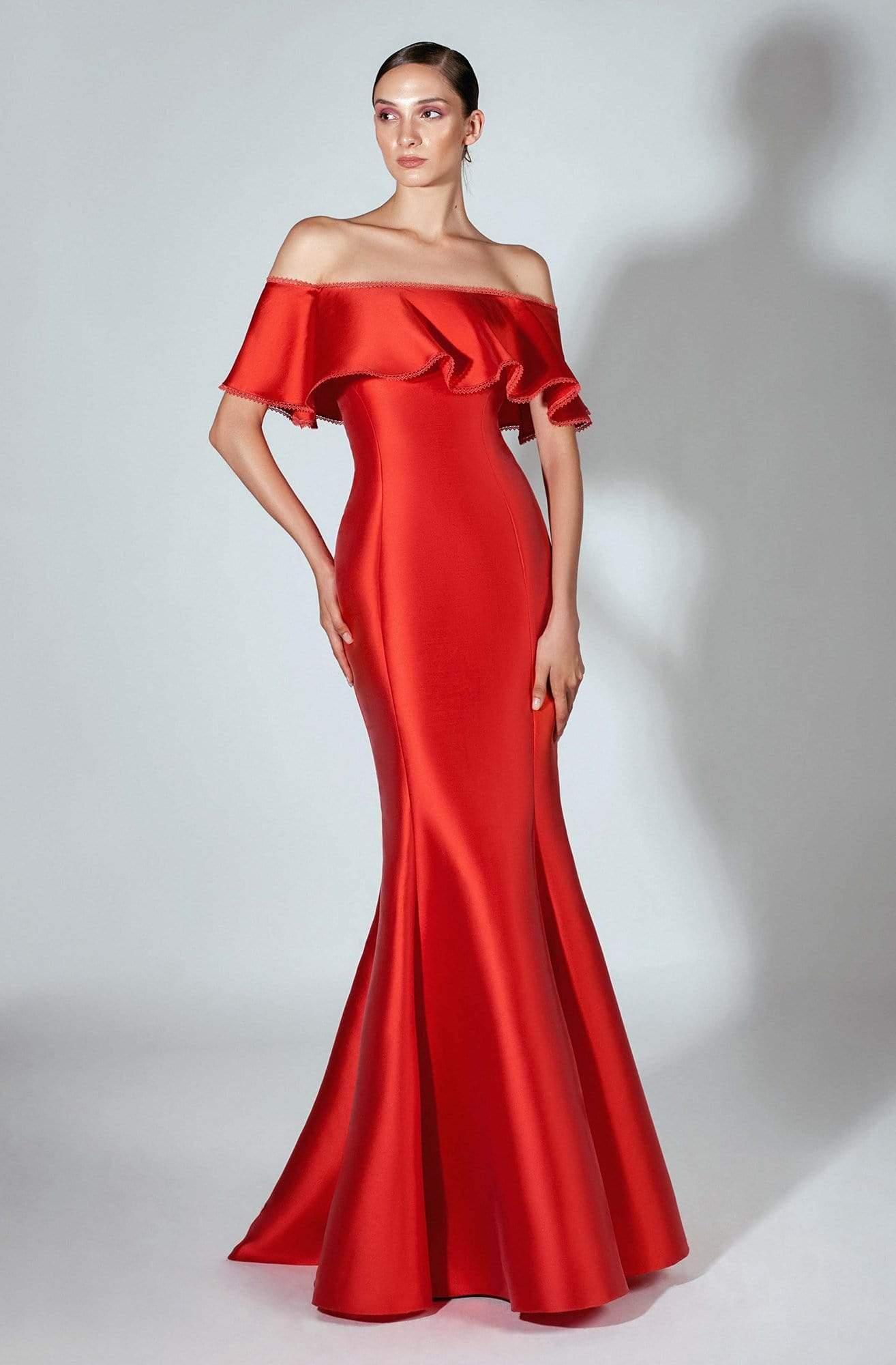 Beside Couture by Gemy - BC 1460 Ruffled Off-Shoulder Mermaid Dress Special Occasion Dress 0 / Red