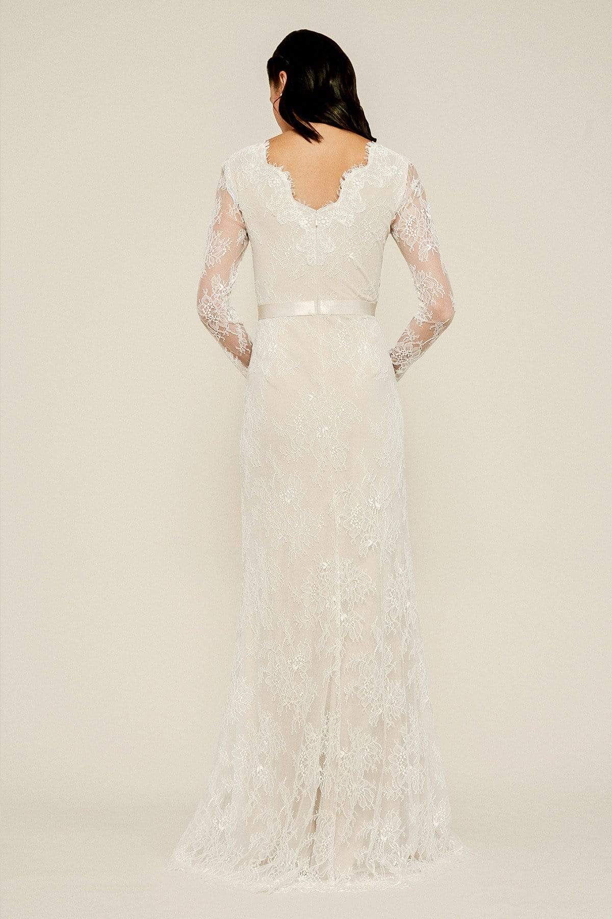 Tadashi Shoji - Lenaya Chantilly Lace Long-Sleeve Gown In White and Neutral