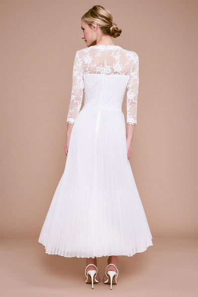 Tadashi Shoji - Bateau Keats Lace Tulle Tea-Length Dress In White