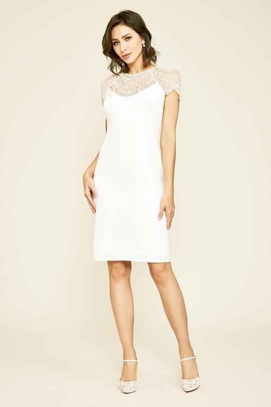 Tadashi Shoji - Tadashi Shoji - Ferguson Crepe Lace Knee Length Dress In White