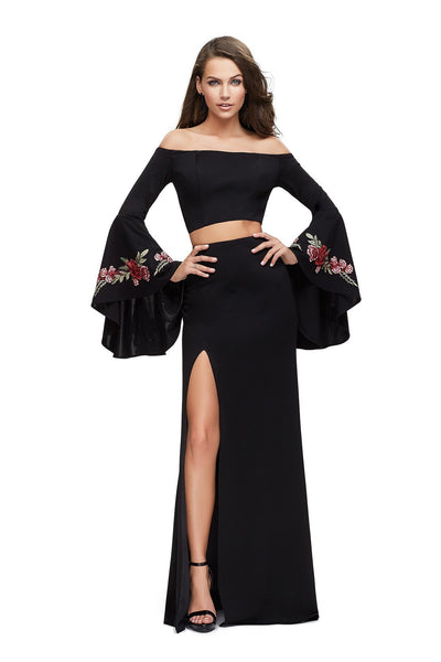 La Femme - Long Bell Sleeve Two-Piece Jersey Sheath Dress 25741SC In Black