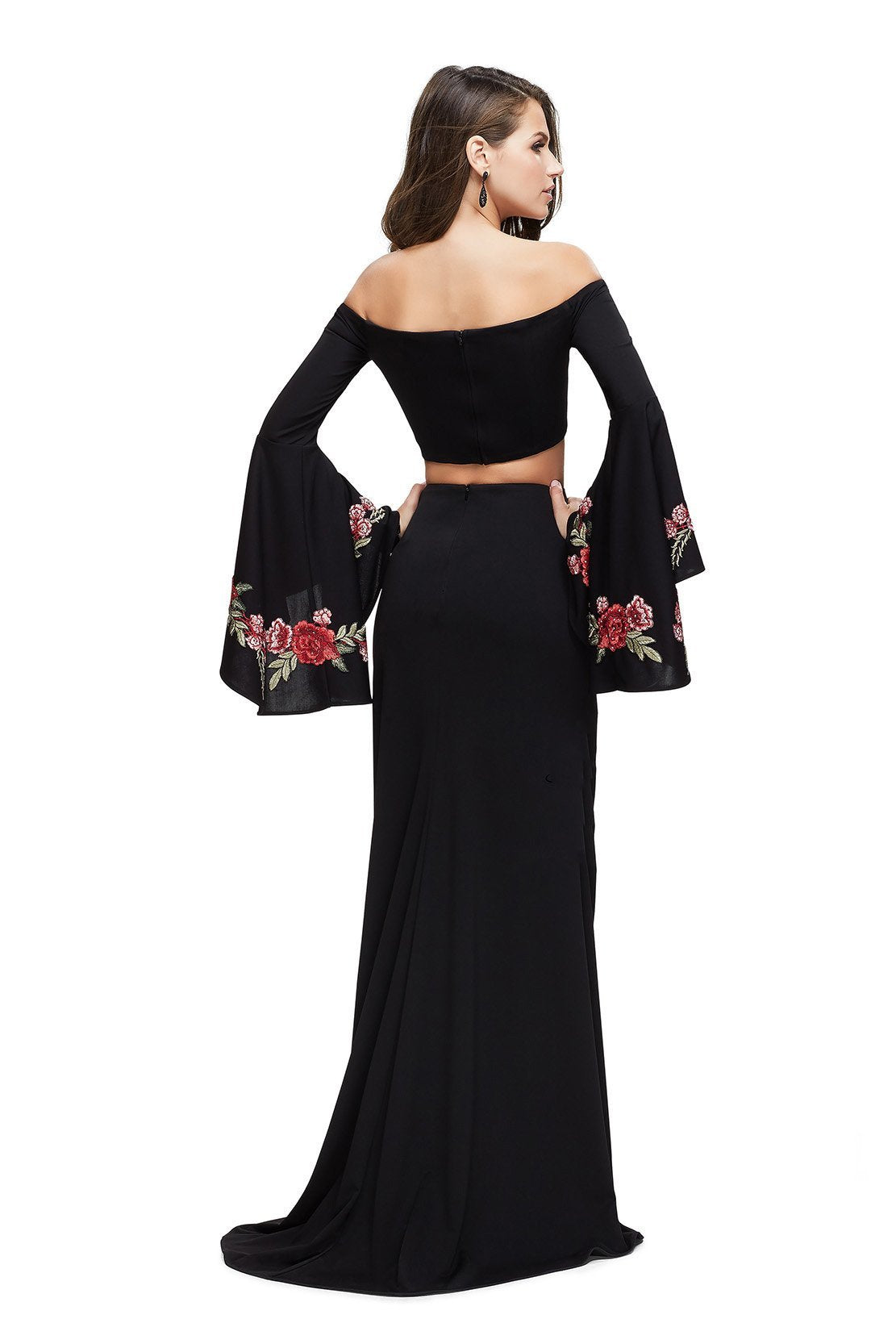 La Femme - Long Bell Sleeve Two-Piece Jersey Sheath Dress 25741SC In Black