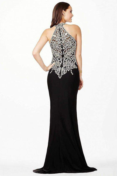 Jovani - Halter Fitted Lace Black Dress JVN33691 in Black