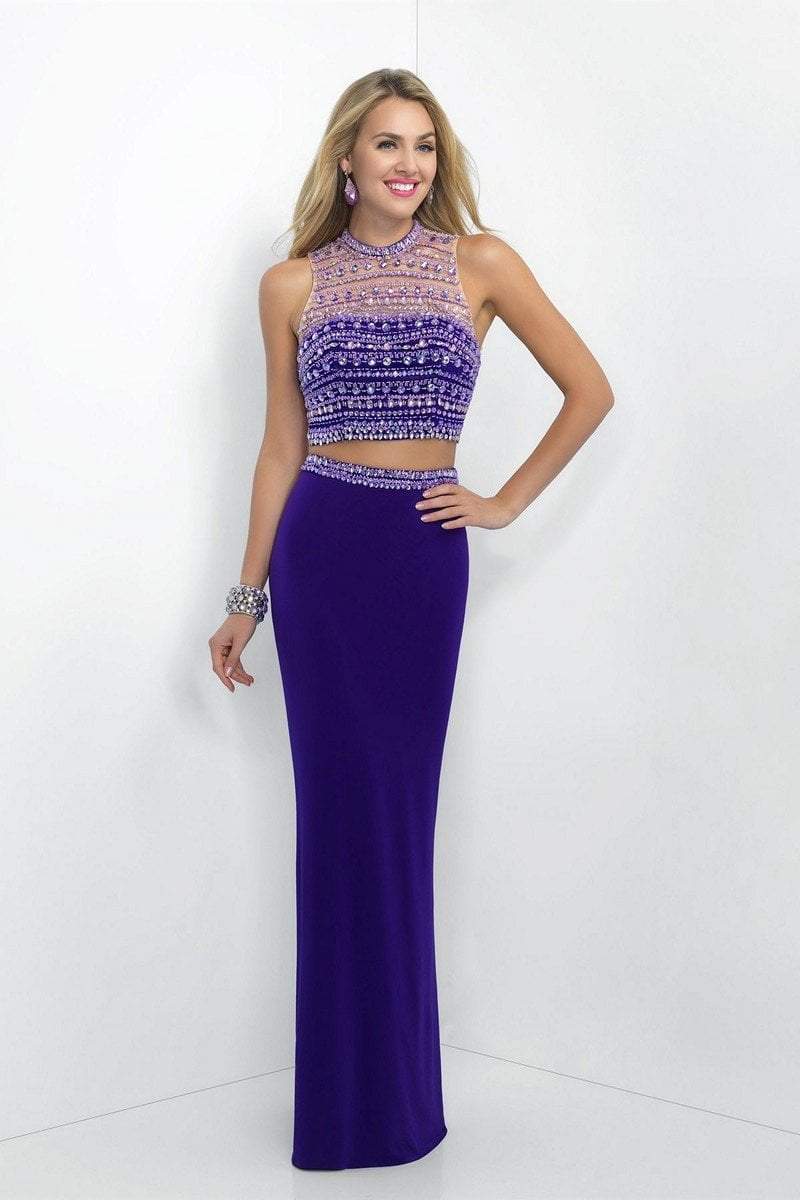 Blush - 11055 Crystal Encrusted Cropped Top Sheath Dress Special Occasion Dress 0 / Amethyst