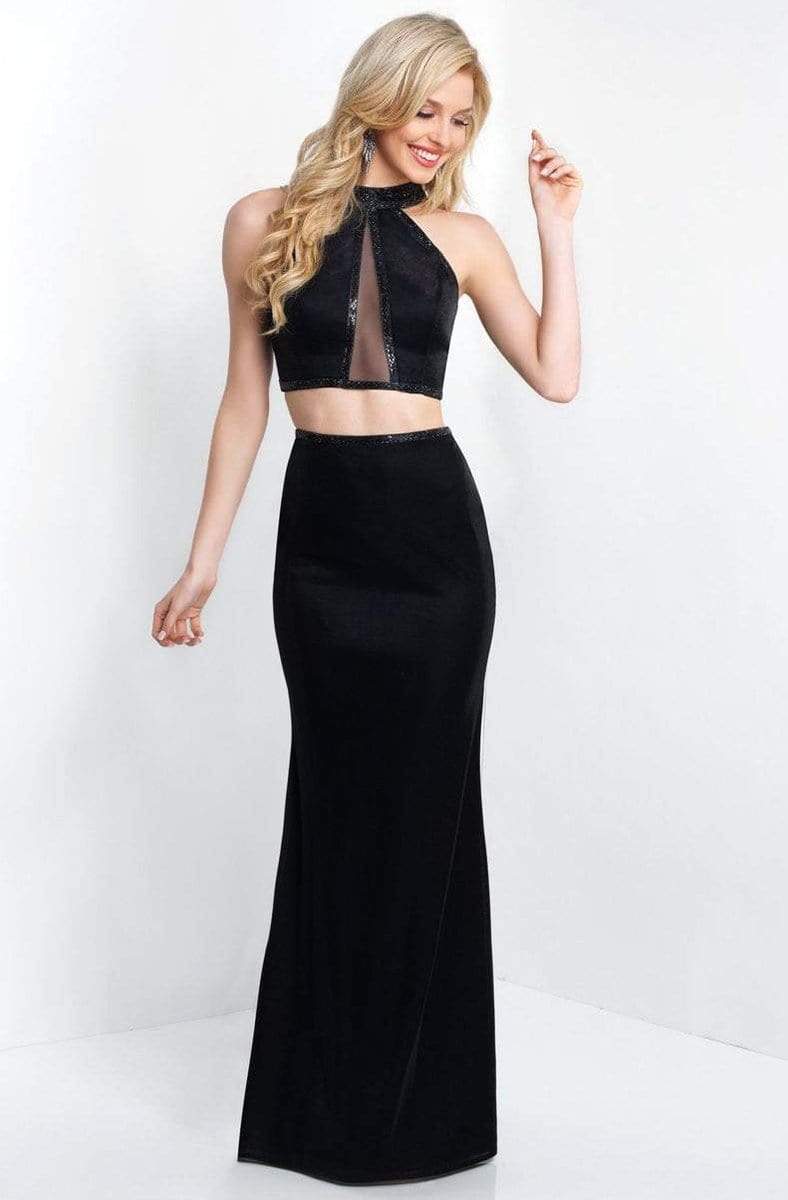 Blush - 11524 Two-Piece Illusion Cutout Halter Sheath Gown Special Occasion Dress 0 / Black