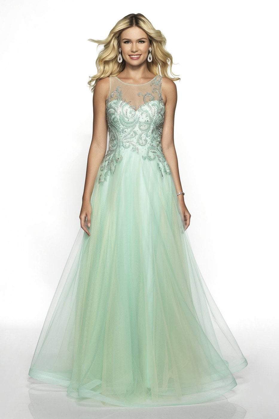 Blush by Alexia Designs - 11729 Beaded Illusion Jewel A-line Dress In Green