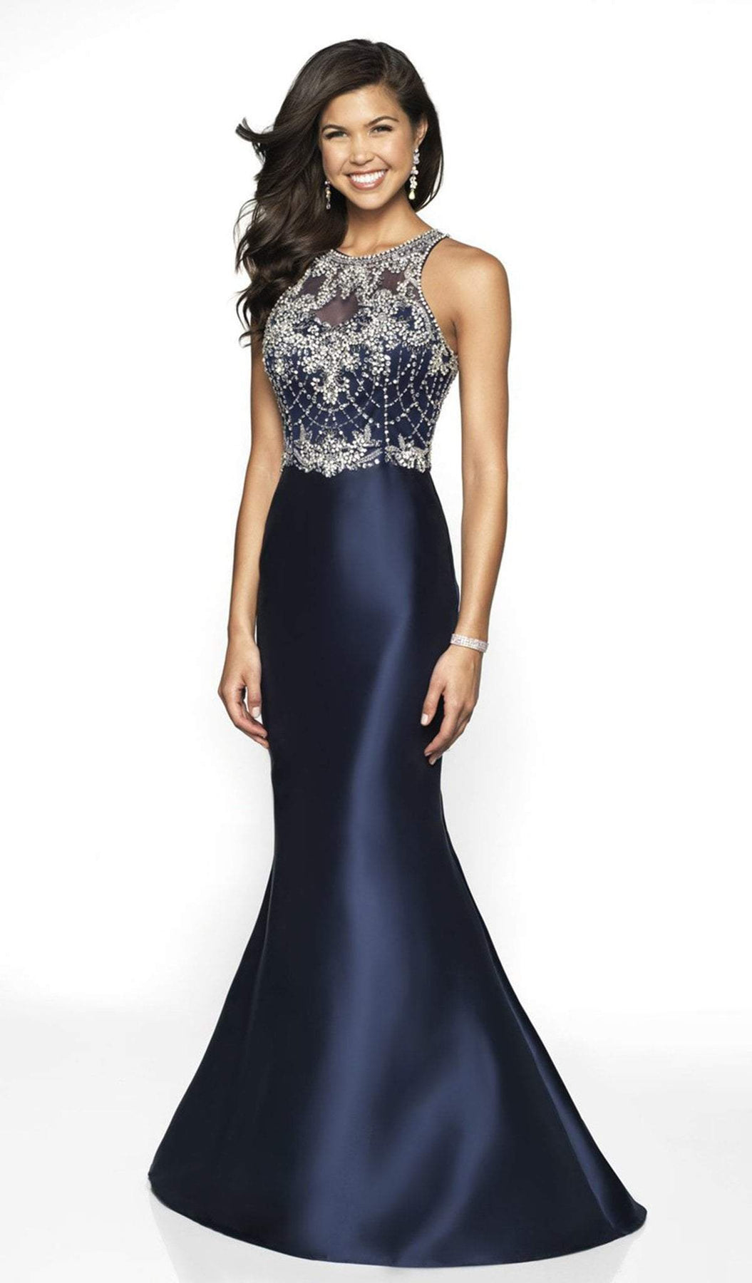 Blush by Alexia Designs - 11784 Beaded Mikado Sleeveless Trumpet Gown In Black and Blue