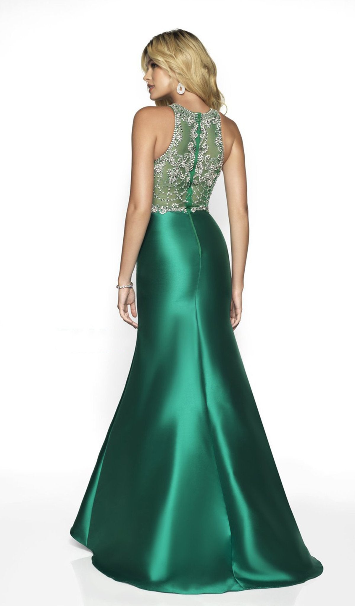 Blush by Alexia Designs - 11784 Beaded Mikado Sleeveless Trumpet Gown In Green