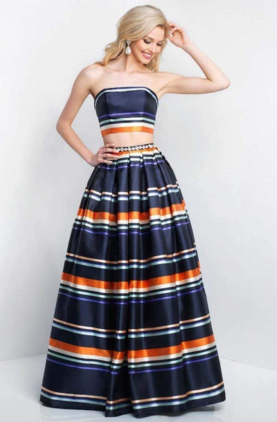 Blush - 5659 Strapless Printed Satin Mikado Two Piece Gown Special Occasion Dress 0 / Black Navy/Multi