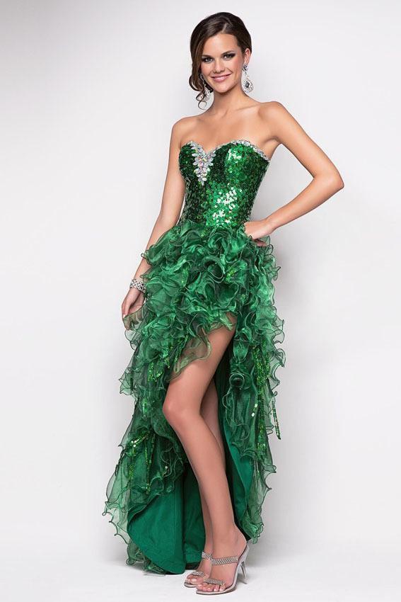 Blush by Alexia Designs - 9540 Strapless Ruffled Long Gown with Slit Special Occasion Dress 0 / Emerald