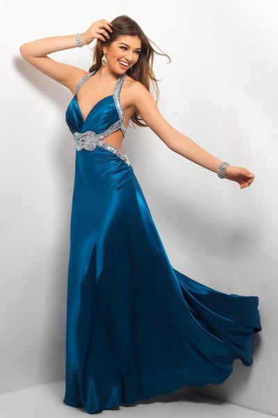 Blush - Embellished Halter Strap Neck A-line Gown 9622 in Blue