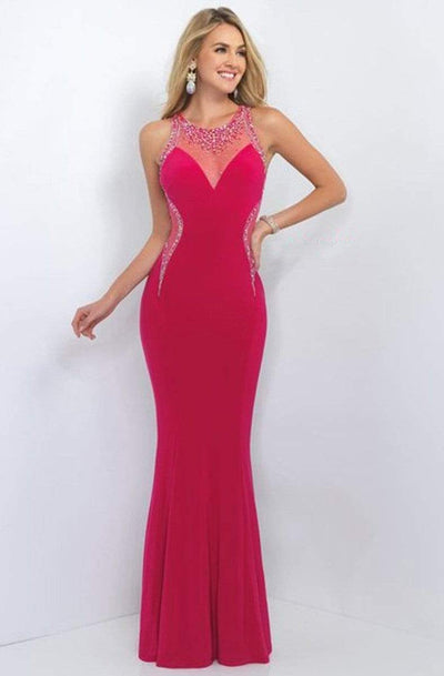 Blush - Bedazzled Jewel Neck Jersey Sheath Dress 11080 Special Occasion Dress 0 / Berry