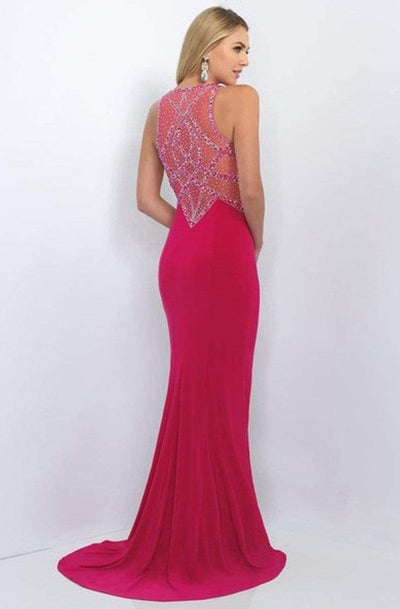 Blush - Bedazzled Jewel Neck Jersey Sheath Dress 11080 Special Occasion Dress