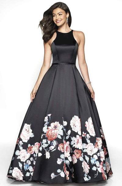 Blush by Alexia Designs - 11136Z Floral Print Mikado Ballgown Special Occasion Dress 0 / Black Navy/Multi