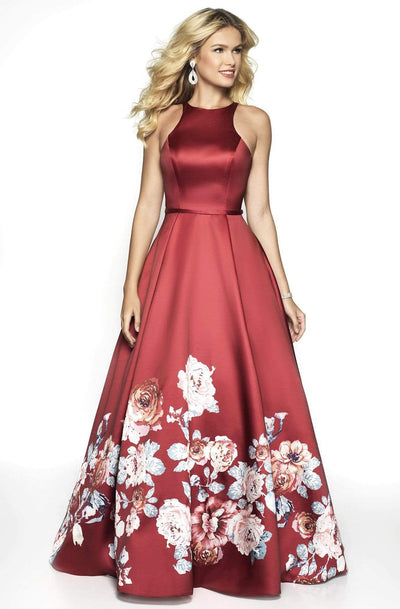 Blush by Alexia Designs - 11136Z Floral Print Mikado Ballgown Special Occasion Dress 0 / Sangria/Multi