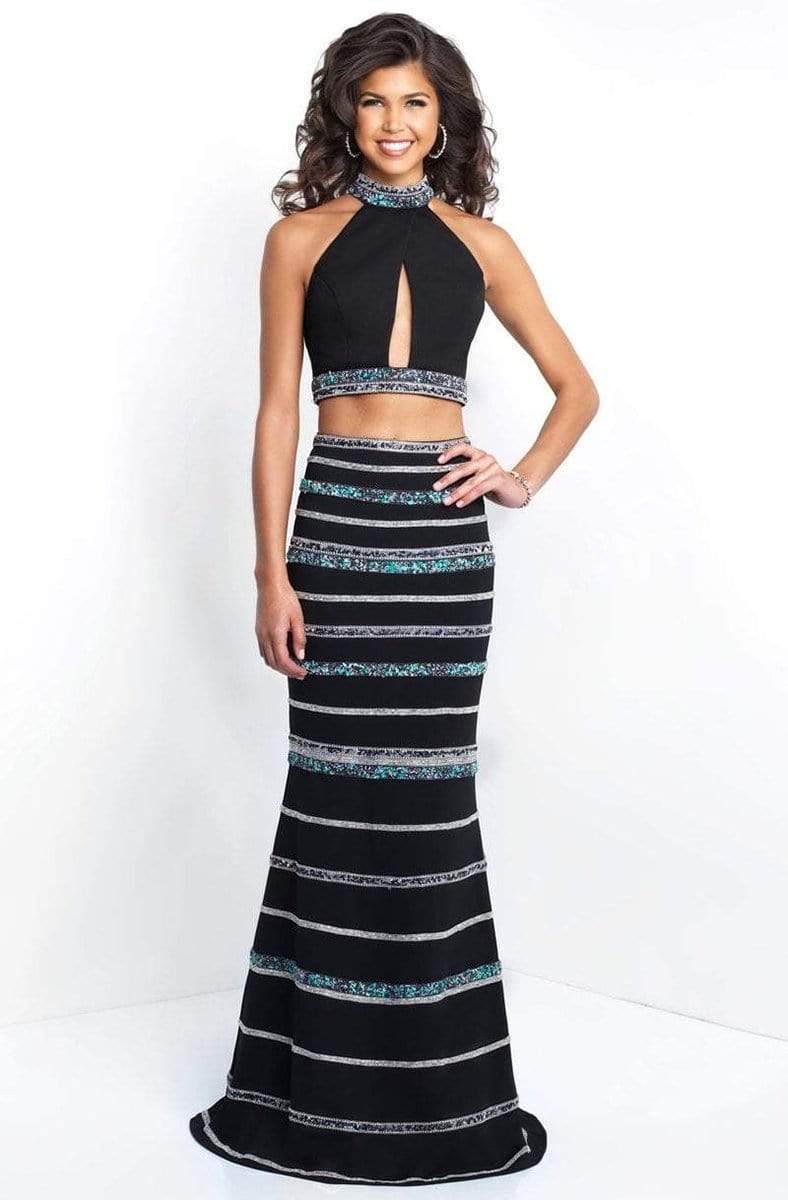 Blush by Alexia Designs - 11530 Two Piece High Halter Keyhole Gown Special Occasion Dress 0 / Black/Multi