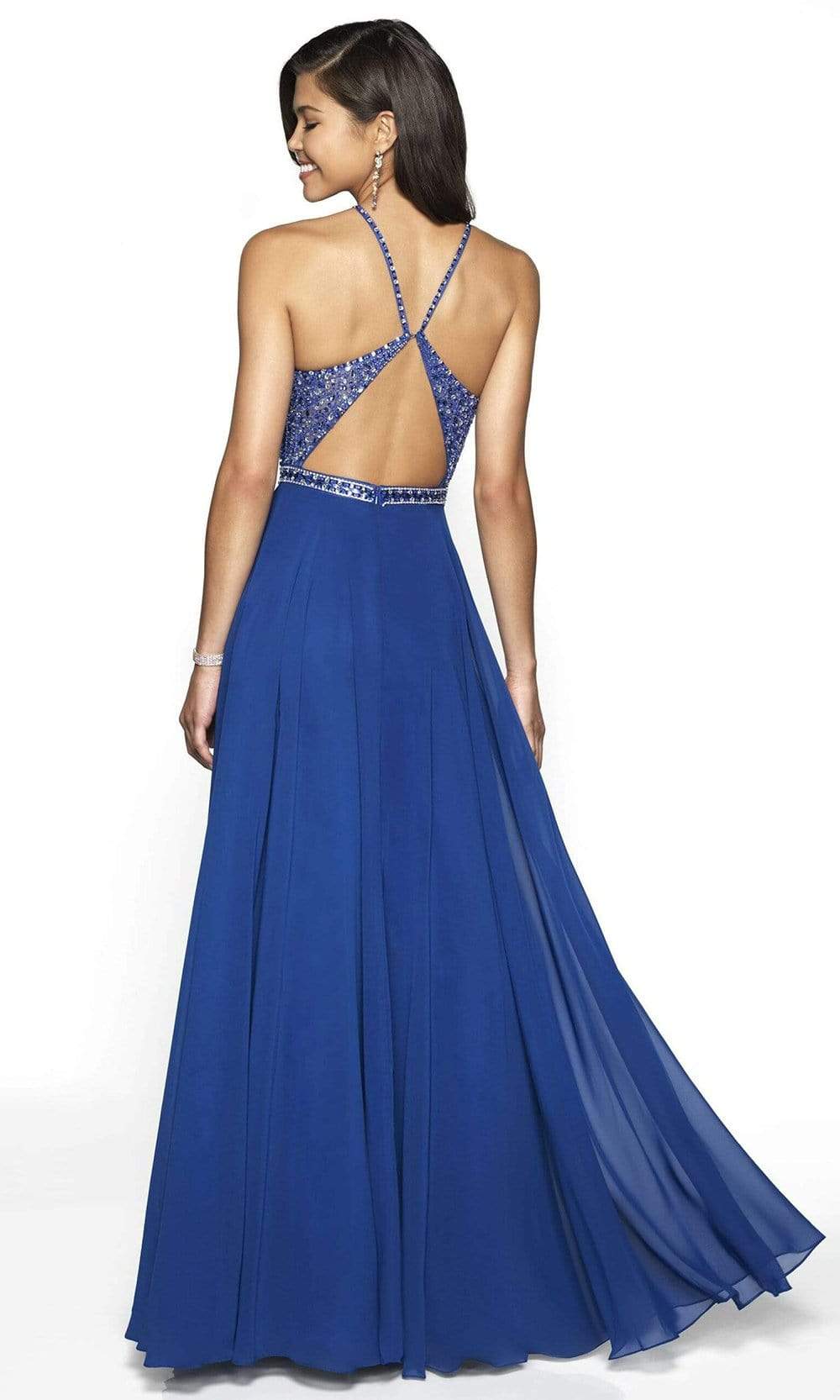 Blush by Alexia Designs - 11720 Beaded Embellished Halter Tulle Gown - 1 pc Royal In Size 6 Available CCSALE