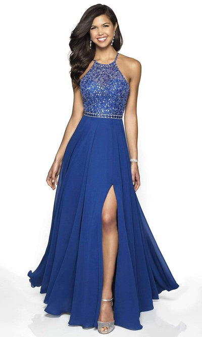 Blush by Alexia Designs - 11720 Beaded Embellished Halter Tulle Gown - 1 pc Royal In Size 6 Available CCSALE 4 / Royal