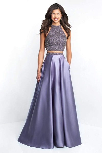 Blush by Alexia Designs - 5651 Embellished High Halter A-line Dress Special Occasion Dress 0 / Lavender Grey/Gunmetal