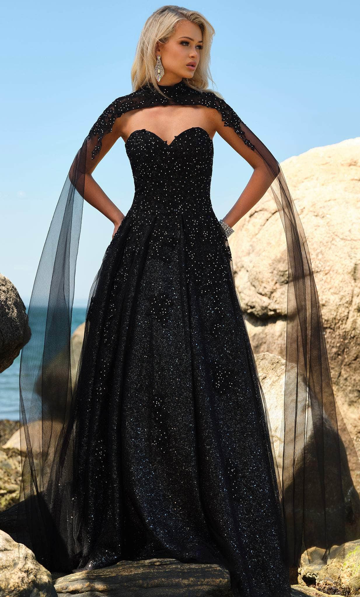 Blush by Alexia Designs 5878 - Choker Side Cape Ballgown Ball Gowns 0 / Black