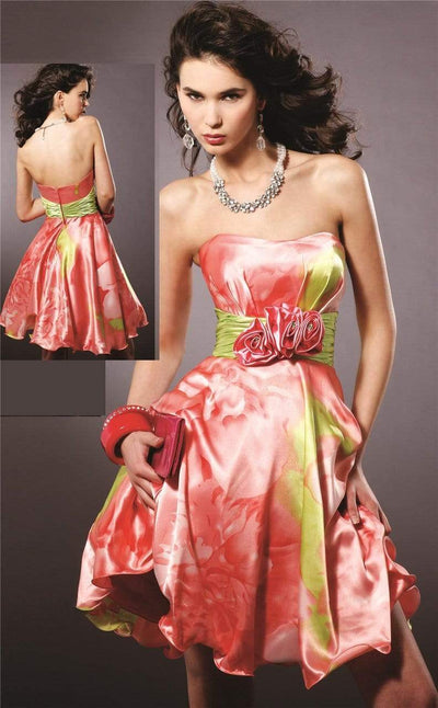 Blush by Alexia Designs - 9128 Floral Semi-Sweetheart Cocktail Dress Special Occasion Dress 0 / Coral Multi