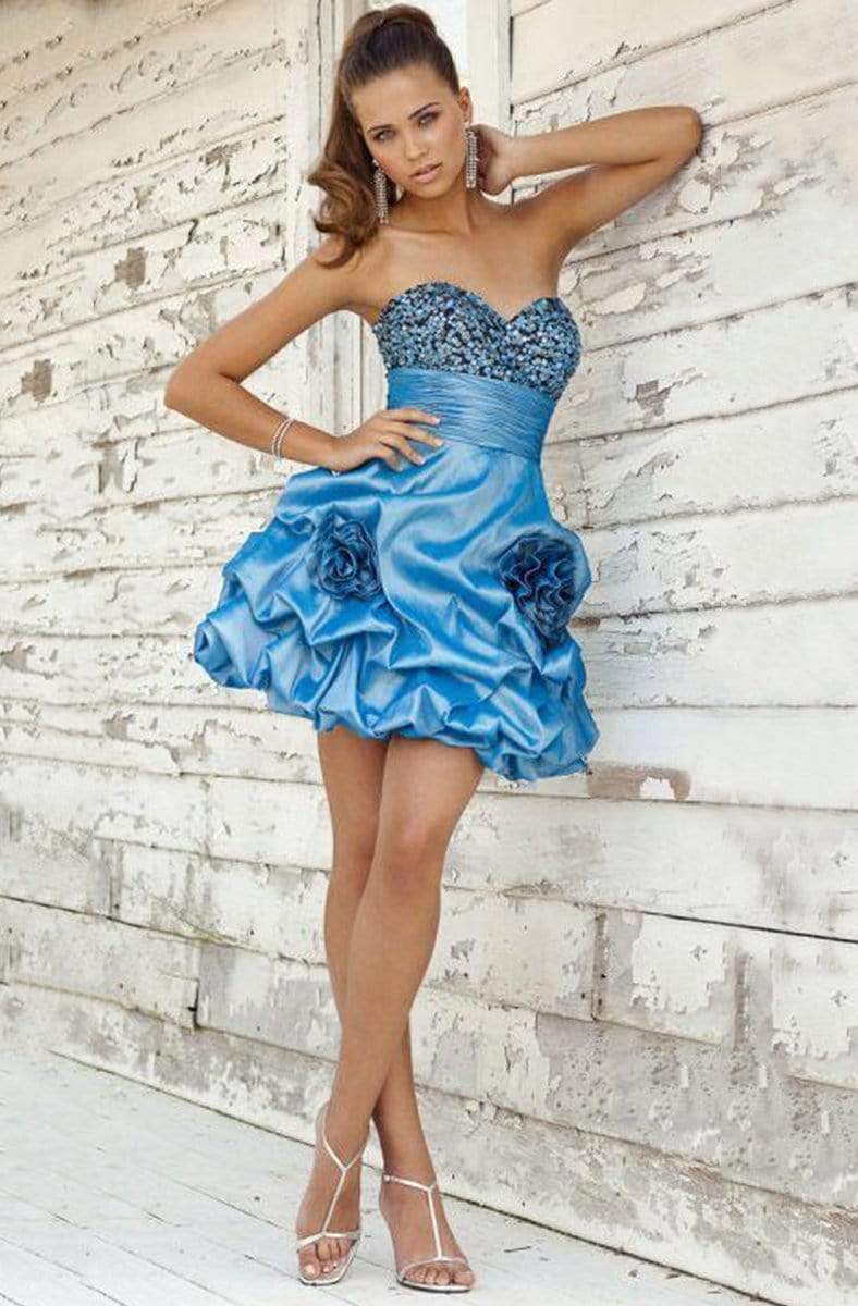 Blush by Alexia Designs - 9290 Beaded Rosette Taffeta Dress Special Occasion Dress 0 / Regatta Blue