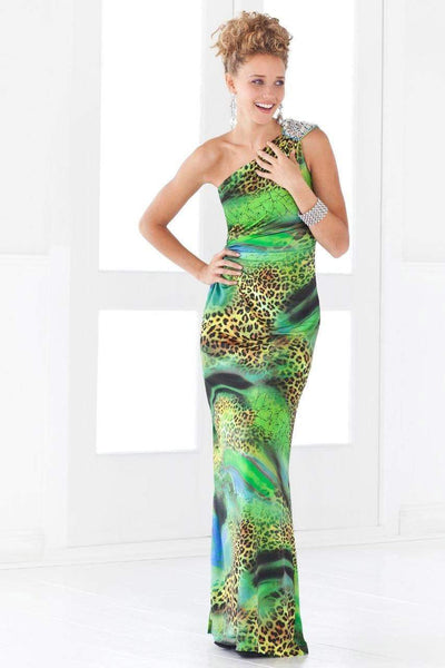 Blush by Alexia Designs - Asymmetrical Animal Print Sheath Gown 9379 Special Occasion Dress 0 / Green Multi