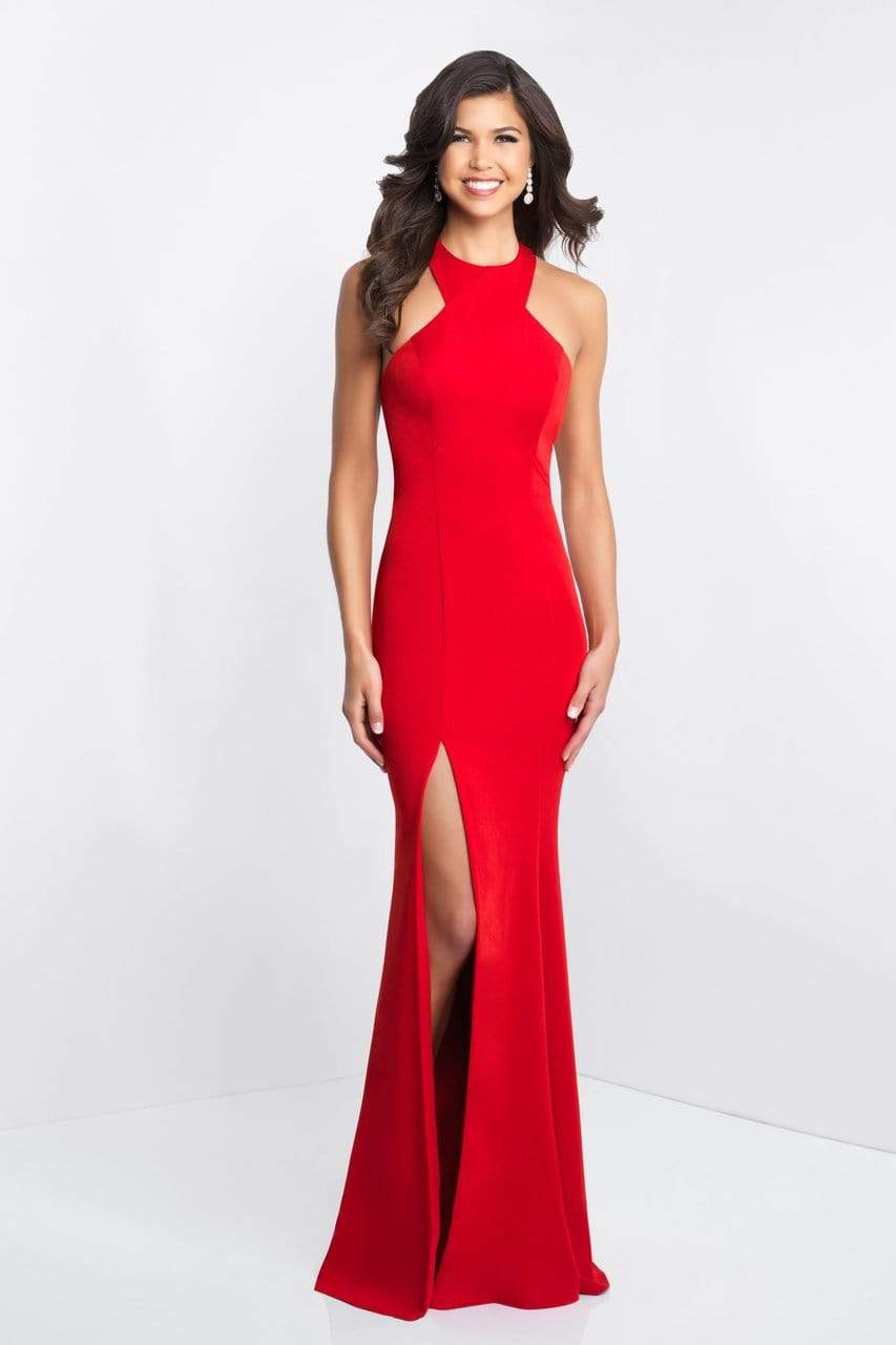 Blush by Alexia Designs - C1029 High Halter Ruffle Paneled Sheath Gown Special Occasion Dress 0 / Red