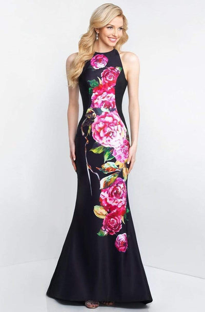 Blush by Alexia Designs - C1040 Sleek Floral Print Halter Sheath Dress Special Occasion Dress 0 / Black/Pink