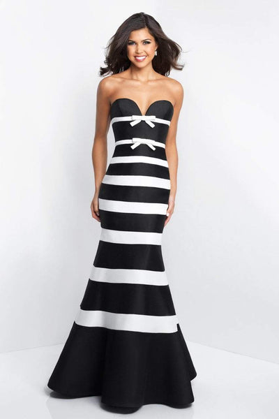 Blush by Alexia Designs - C1051 Bow Accented Striped Mermaid Dress Special Occasion Dress 0 / Black/Ivory