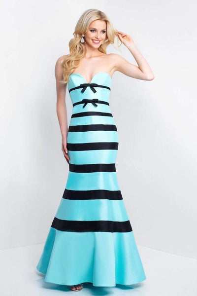 Blush by Alexia Designs - C1051 Bow Accented Striped Mermaid Dress Special Occasion Dress 0 / Sky Blue/Black