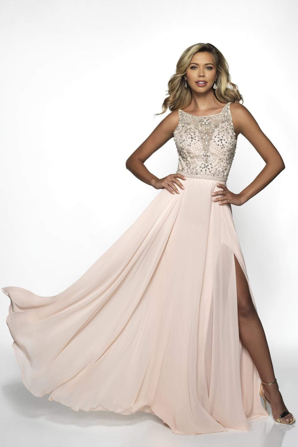 Blush by Alexia Designs - C2081 Beaded A-Line Dress with Slit Special Occasion Dress 0 / Blush/Nude