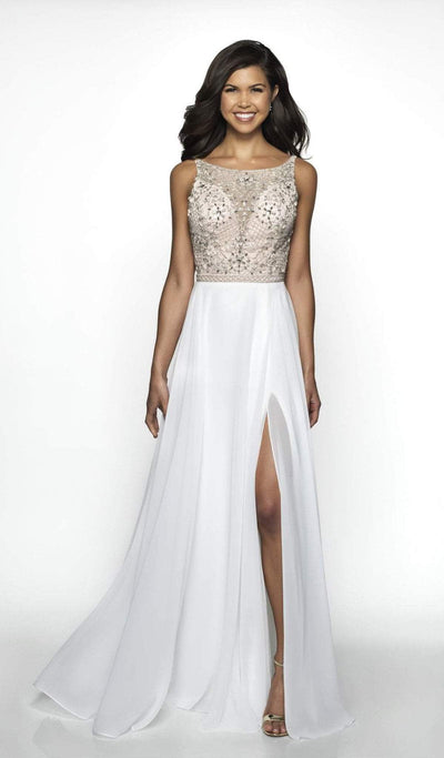 Blush by Alexia Designs - C2081 Beaded A-Line Dress with Slit Special Occasion Dress 0 / Ivory/Nude