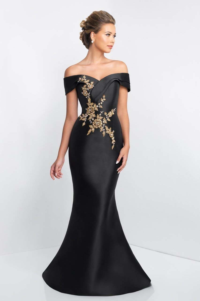 Blush by Alexia Designs Crystal Beaded Applique Off-Shoulder Gown S2006 - 1 pc Black/Gold In Size 14 Available CCSALE 14 / Black/Gold